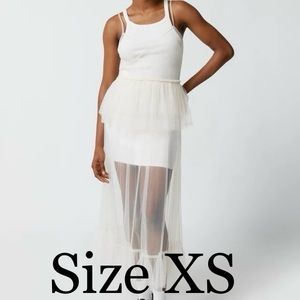 BRAND NEW Urban Outfitters Aida Sheer Mesh Ruffle Midi Dress White Size XS